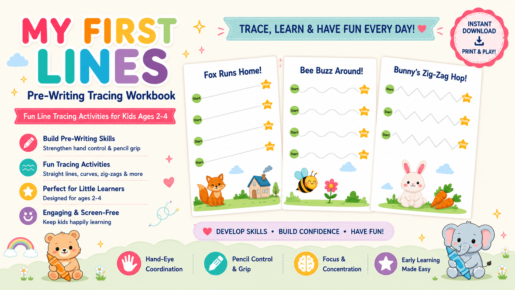 My First Lines: A Pre-Writing Tracing Workbook โ Fun line-tracing activities โ dashes, waves, zigzags, loops and swirls