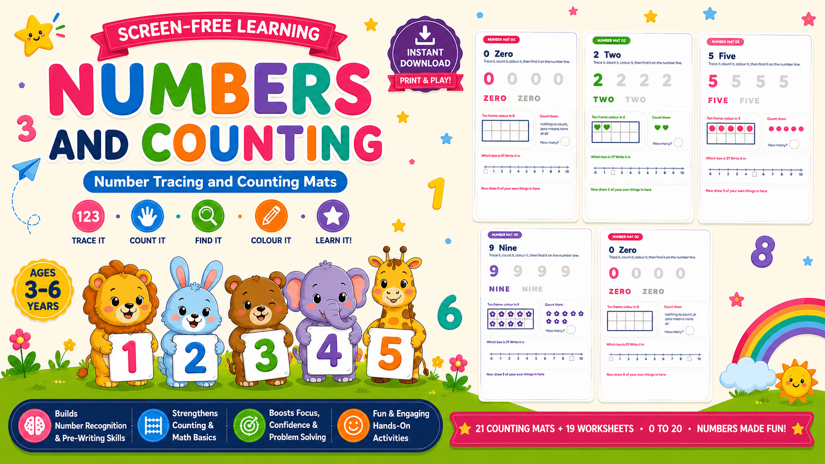 Numbers and Counting: Number Tracing and Counting Mats