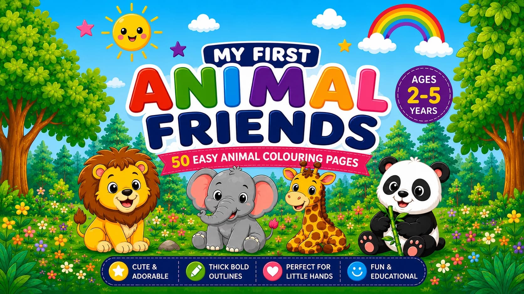 Animal Friends Coloring & Learning Pack โ 52 pages of lions, pandas, elephants and every animal kids ask about