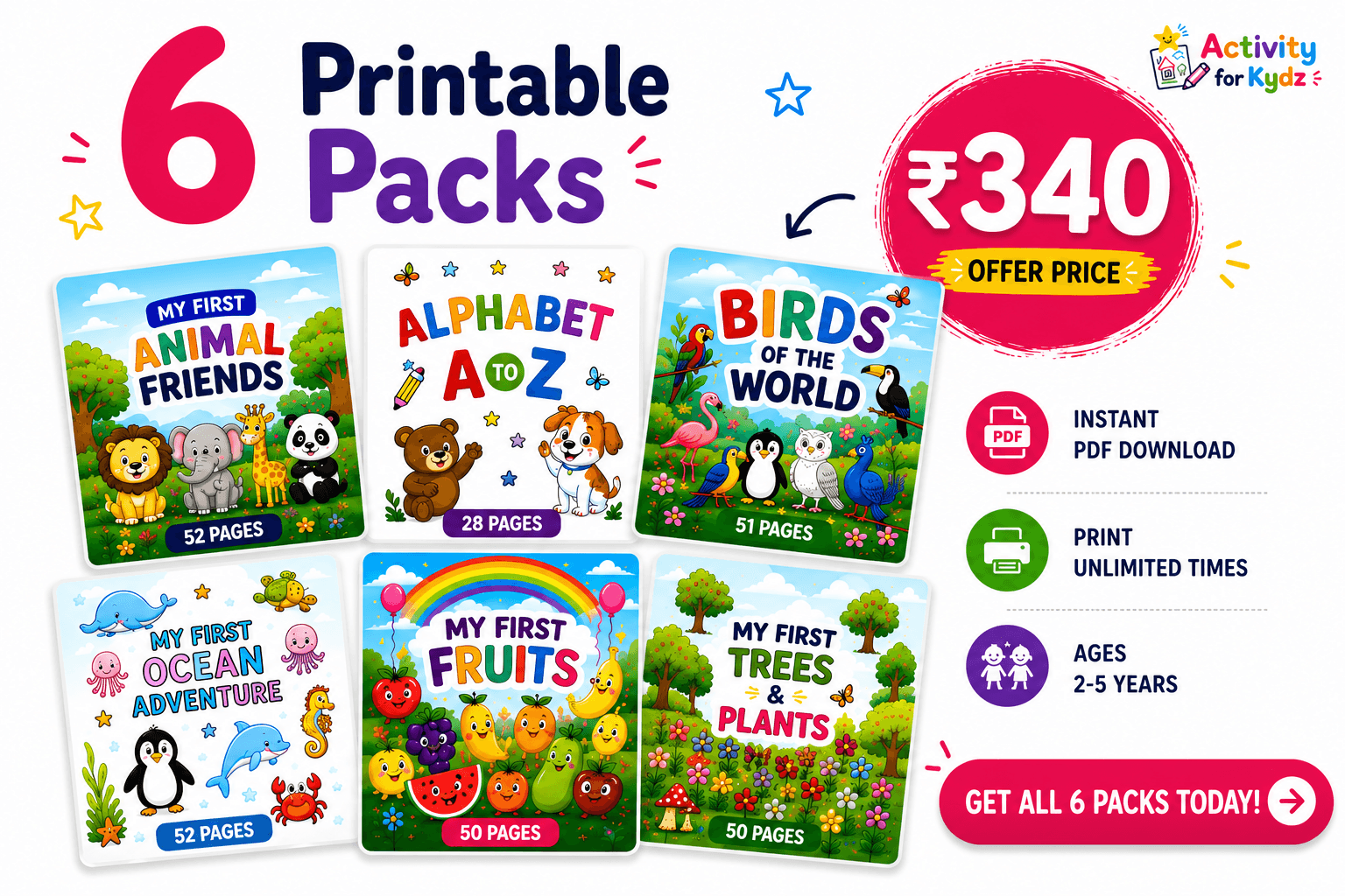 All 6 Colouring Packs โ instant PDF download, print unlimited times