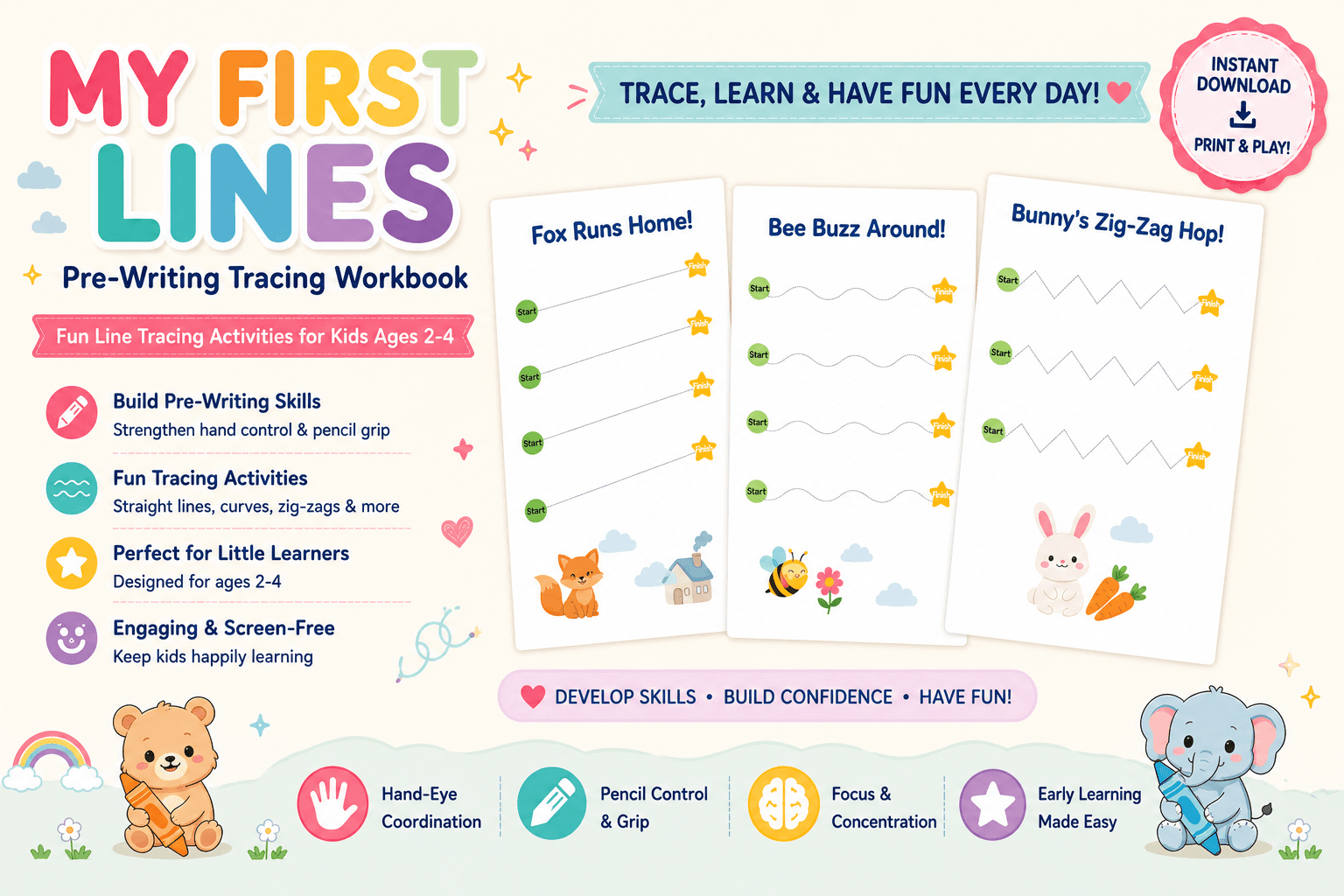 My First Lines: A Pre-Writing Tracing Workbook โ Fun line-tracing activities โ dashes, waves, zigzags, loops and swirls