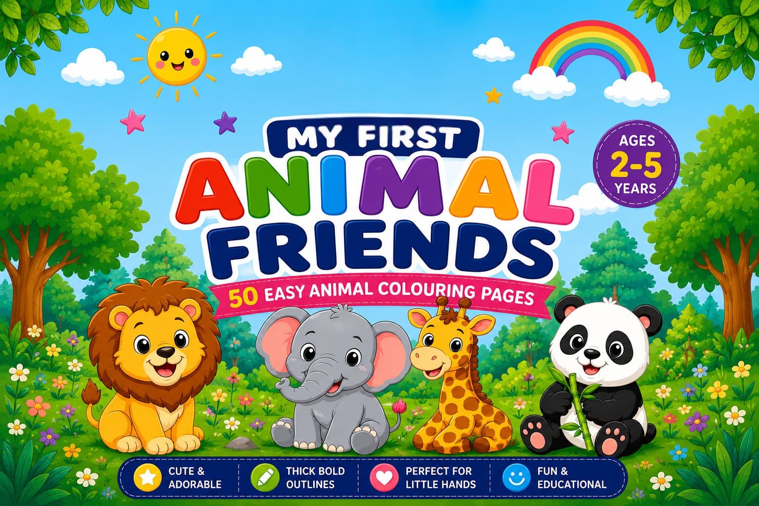 Animal Friends Coloring & Learning Pack โ 52 pages of lions, pandas, elephants and every animal kids ask about